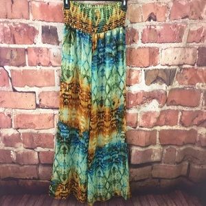 SHOW ME YOUR MUMU BROWN BLUE TIE DYE BOHO PANT L